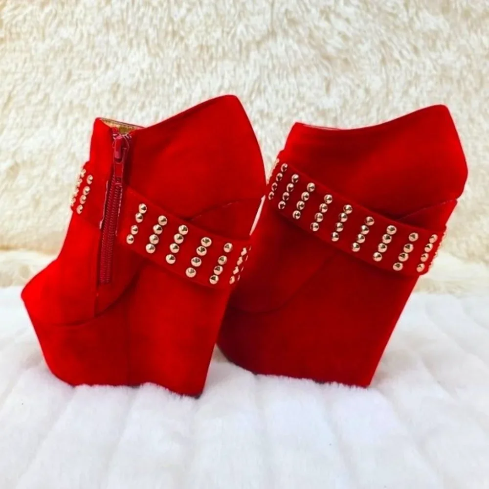 * Mona Mia Red Adorable Faux Suede Peep Toe Wedge Booty